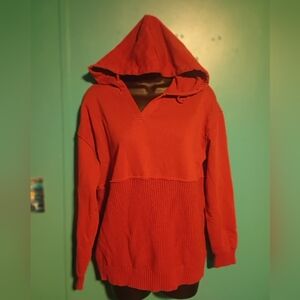 Time and Tru Women's Orange V-Neck Hooded Sweater